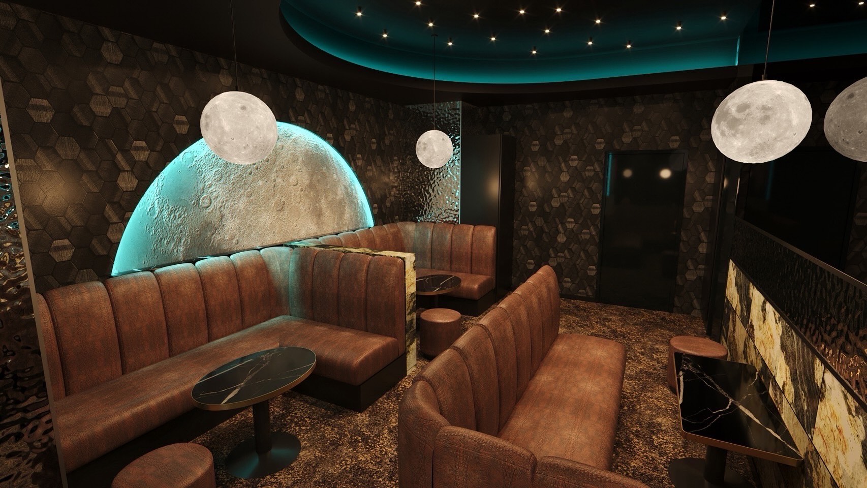LUNE Roppongi main lounge — moon-themed private suite